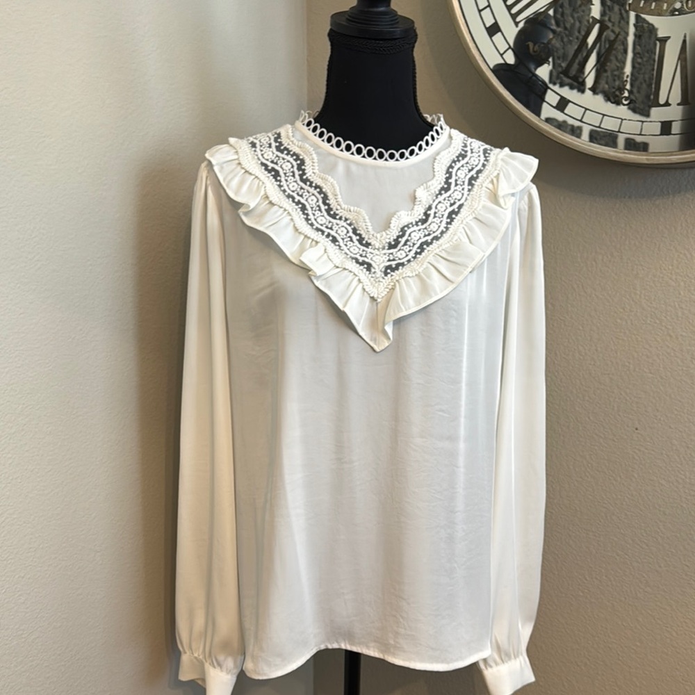 Express Cream Ruffle Lace Blouse